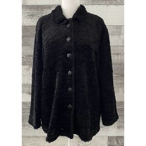 DONNA USA Made Womens Black Sweater Buttons Knit Cardigan Size Large